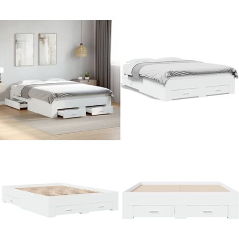 Cama con cajones madera de ingeniería blanca 140x190 cm - Cama de madera - Cama con cajones de madera