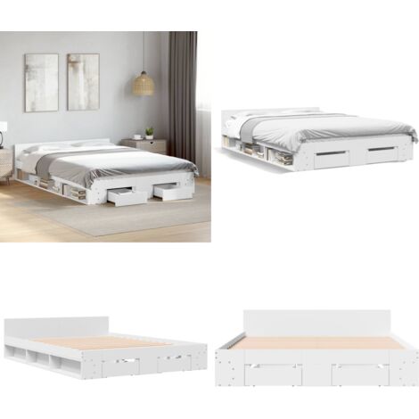Cama con cajones madera de ingeniería blanca 140x190 cm - Cama de madera - Cama con cajones de madera