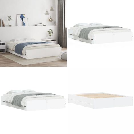Cama con cajones madera de ingeniería blanca 140x190 cm - Cama de madera - Cama de ingeniería