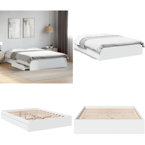 Cama con cajones madera de ingeniería blanco 120x190 cm - Cama de madera - Cama con cajones de madera