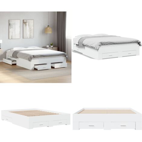Cama con cajones madera de ingeniería blanco 120x200 cm - Cama de madera - Cama con cajones de madera