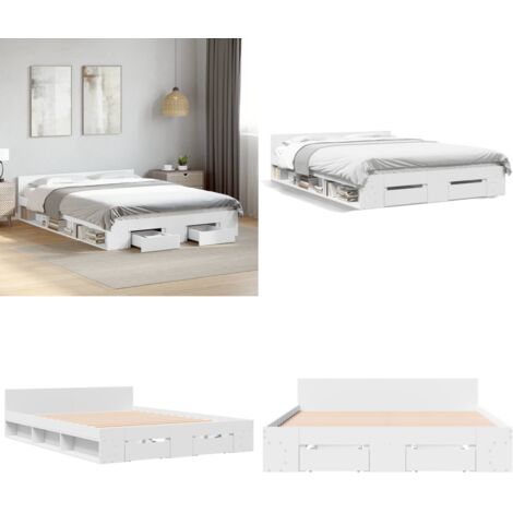 Cama con cajones madera de ingeniería blanco 135x190 cm - Cama de madera - Cama con cajones de madera