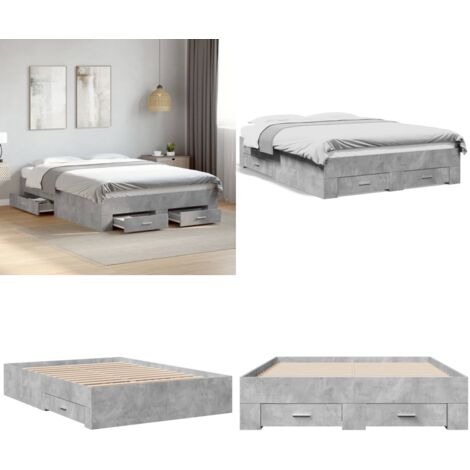 Cama con cajones madera de ingeniería gris hormigón 120x190 cm - Cama de madera - Cama gris hormigón