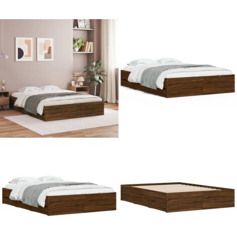 Cama con cajones madera de ingeniería marrón roble 120x190 cm - Cama de madera - Cama de ingeniería
