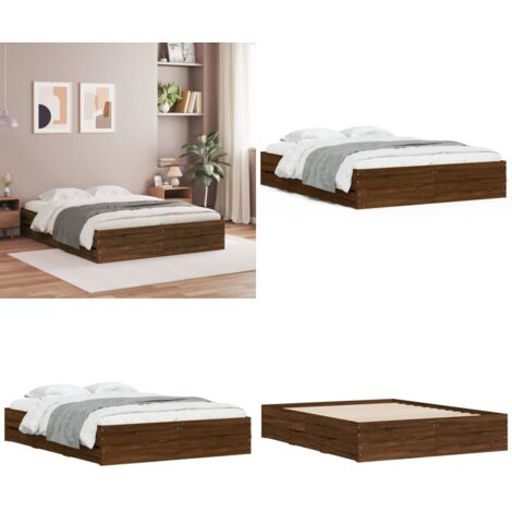 Cama con cajones madera de ingeniería marrón roble 150x200 cm - Madera de ingeniería - Cajones de cama