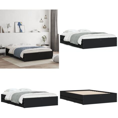Cama con cajones madera de ingeniería negro 120x190 cm - Cama de madera - Cama de ingeniería