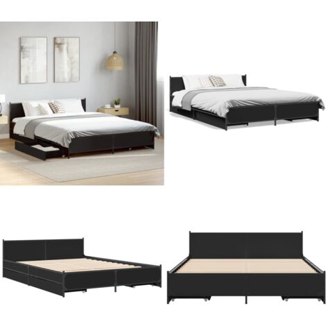 Cama con cajones madera de ingeniería negro 135x190 cm - Cama de madera - Cama de ingeniería