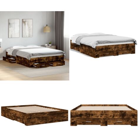 Cama con cajones madera de ingeniería roble ahumado 120x190 cm - Cama de madera - Cama con cajones de roble