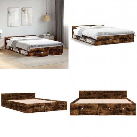 Cama con cajones madera de ingeniería roble ahumado 120x190 cm - Cama de madera - Cama de ingeniería