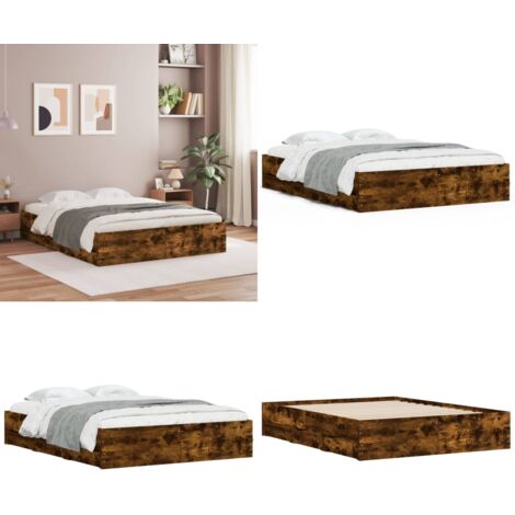 Cama con cajones madera de ingeniería roble ahumado 140x190 cm - Cama de madera - Cama de ingeniería