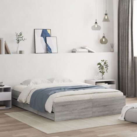 Cama con cajones madera ingeniería gris  150x200 cm