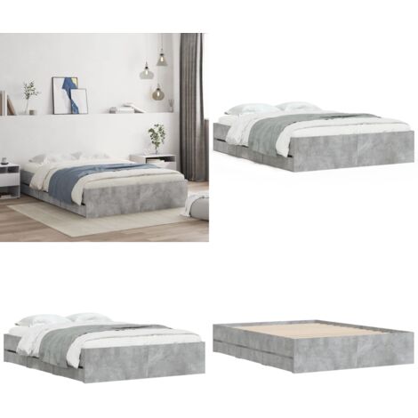 Cama con cajones madera ingeniería gris hormigón 135x190 cm - Cama de madera - Cama gris hormigón