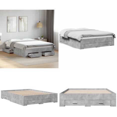 Cama con cajones madera ingeniería gris hormigón 140x190 cm - Cama de madera - Cama con cajones de madera