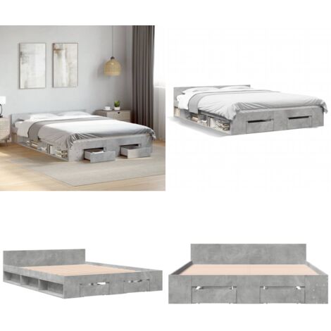 Cama con cajones madera ingeniería gris hormigón 140x190 cm - Cama de madera - Cama de ingeniería