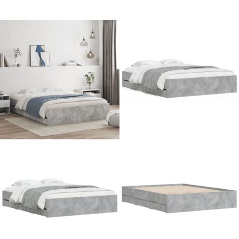 Cama con cajones madera ingeniería gris hormigón 150x200 cm - Cama de madera - Cama gris hormigón