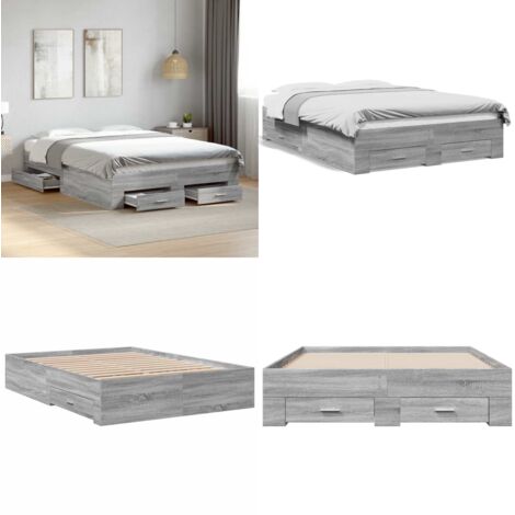 Cama con cajones madera ingeniería gris Sonoma 120x190 cm - Cama de madera - Cama con cajones de madera