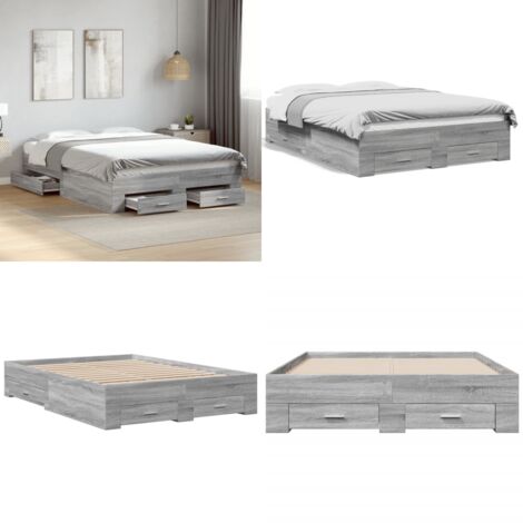 Cama con cajones madera ingeniería gris Sonoma 120x200 cm - Cama de madera - Cama con cajones de madera