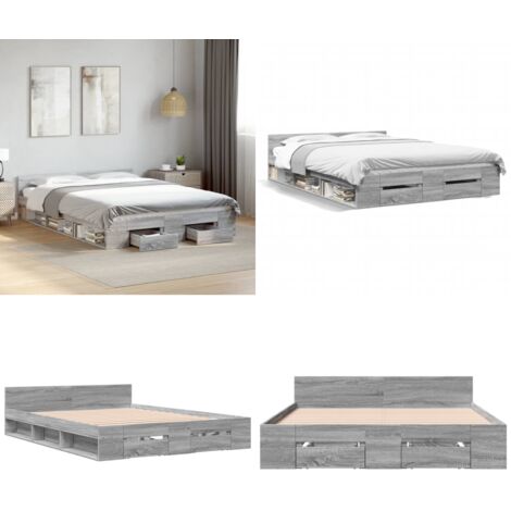 Cama con cajones madera ingeniería gris Sonoma 120x200 cm - Cama de madera - Cama gris