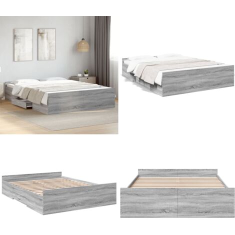 Cama con cajones madera ingeniería gris Sonoma 150x200 cm - Cama de madera - Cama gris Sonoma