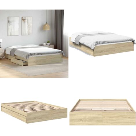 Cama con cajones madera ingeniería roble Sonoma 120x200 cm - Cama de madera - Cama con cajones de madera