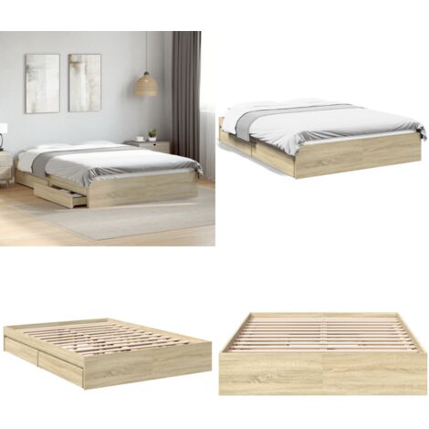 Cama con cajones madera ingeniería roble Sonoma 135x190 cm - Cama de madera - Cama con cajones de madera