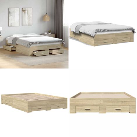 Cama con cajones madera ingeniería roble Sonoma 135x190 cm - Cama de madera - Cama de ingeniería