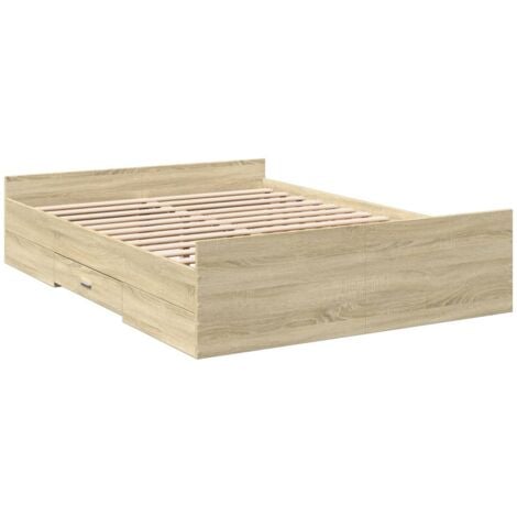 Cama con cajones madera ingeniería roble Sonoma 135x190 cm vidaXL