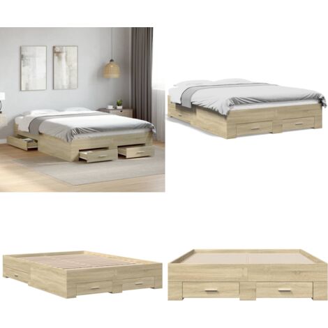 Cama con cajones madera ingeniería roble Sonoma 140x190 cm - Cama de madera - Cama con cajones de madera