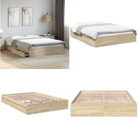 Cama con cajones madera ingeniería roble Sonoma 150x200 cm - Cama de madera - Cama de ingeniería