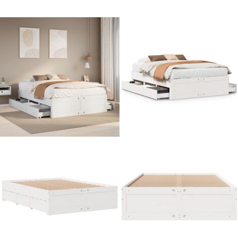 Cama con cajones sin colchón madera maciza blanca 150x200 cm - Cama de madera - Cama sin colchón