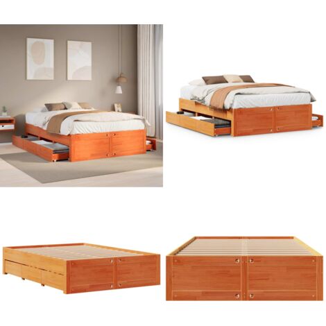 Cama con cajones sin colchón madera maciza marrón 150x200 cm - Cama de madera - Cama sin colchón