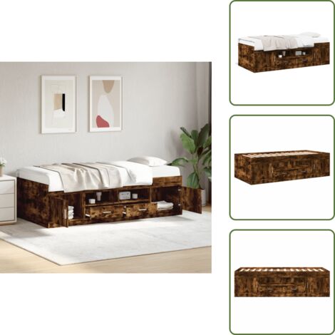 Cama con cajones sin colchón - vidaXL Sofá cama con cajones sin colchón roble ahumado 75x190 cm - Cama multifuncional