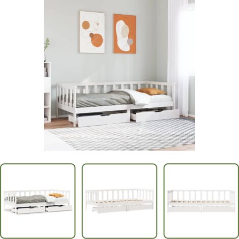 Cama con cajones -  Sofá cama con cajones madera maciza de pino blanca 80x200 cm