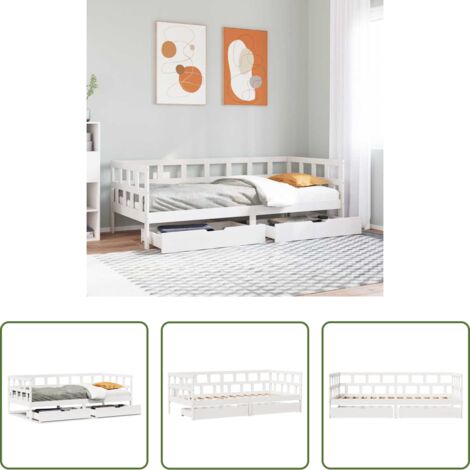 Cama con cajones -  Sofá cama con cajones madera maciza de pino blanca 90x190 cm