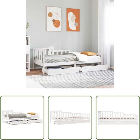 Cama con cajones -  Sofá cama con cajones madera maciza de pino blanco 90x200 cm