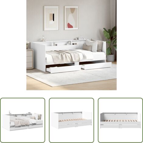 Cama con cajones -  Sofá cama con cajones sin colchón blanco 75x190 cm