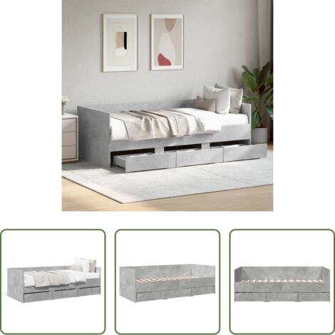 Cama con cajones - Sofá cama con cajones sin colchón gris hormigón 75x190 cm