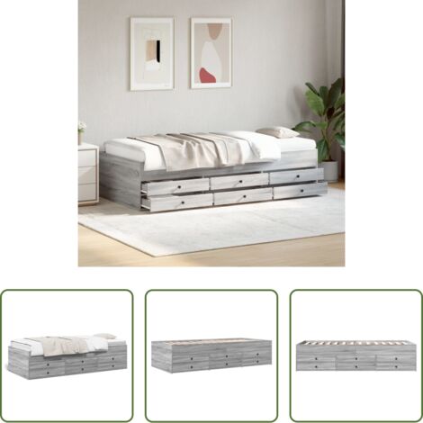 Cama con cajones -  Sofá cama con cajones sin colchón gris Sonoma 75x190 cm