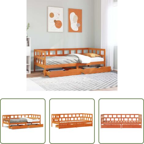 Cama con cajones -  Sofá cama con cajones sin colchón maciza marrón cera 90x200 cm