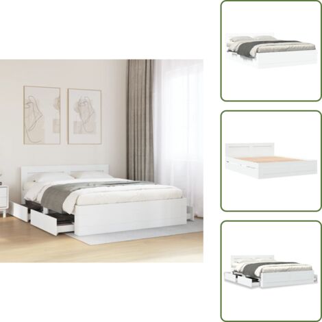 Cama con cajones - vidaXL Estructura cama con cabecero madera ingeniería blanco 150x200cm - Cama de ingeniería