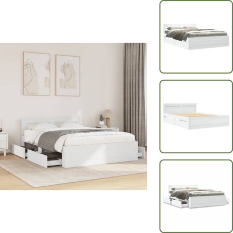 Cama con cajones - vidaXL Estructura de cama con cabecero sin colchón blanco 140x200 cm - Cama de madera