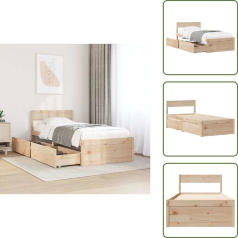 Cama con cajones - vidaXL Estructura de cama sin colchón madera maciza de pino 90x190 cm - Cama de pino