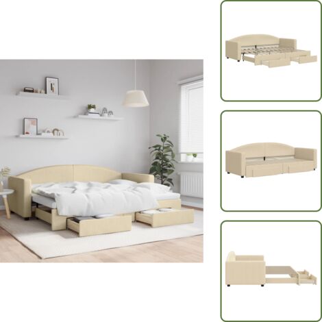 Cama con cajones - vidaXL Sofá cama nido con cajones tela color crema 80x200 cm - Almacenamiento en sofá