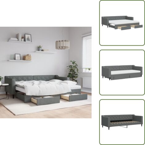 Cama con cajones - vidaXL Sofá cama nido con cajones tela gris oscuro 80x200 cm - Almacenamiento