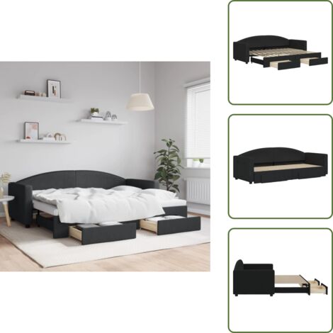 Cama con cajones - vidaXL Sofá cama nido con cajones tela negro 80x200 cm - Almacenamiento