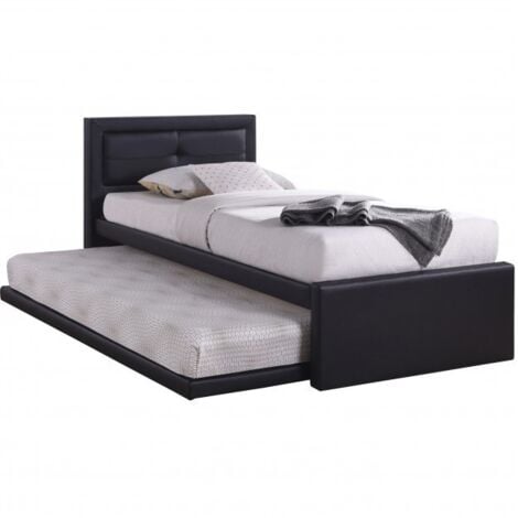 MEUBLORAMA Cama con cama nido RODAN 90x200 cm en cuero sintético de color negro, somier incluido.