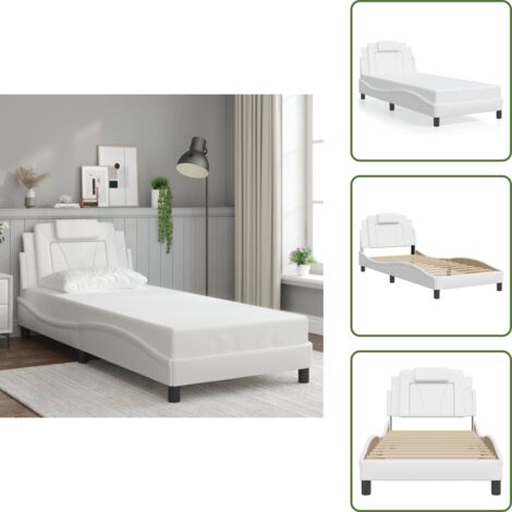 Cama con cojín - vidaXL Estructura de cama Viana sin colchón cuero sintético blanco 80x200 cm - Cama de cuero sintético