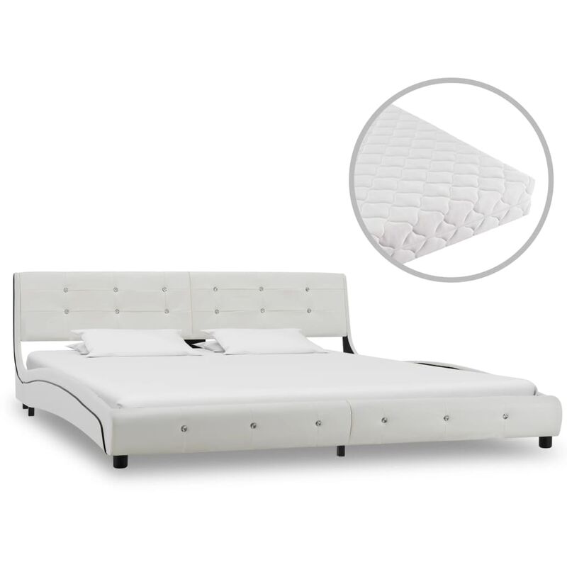 

Cama con colchón cuero sintético blanco 180x200 cm - Blanco