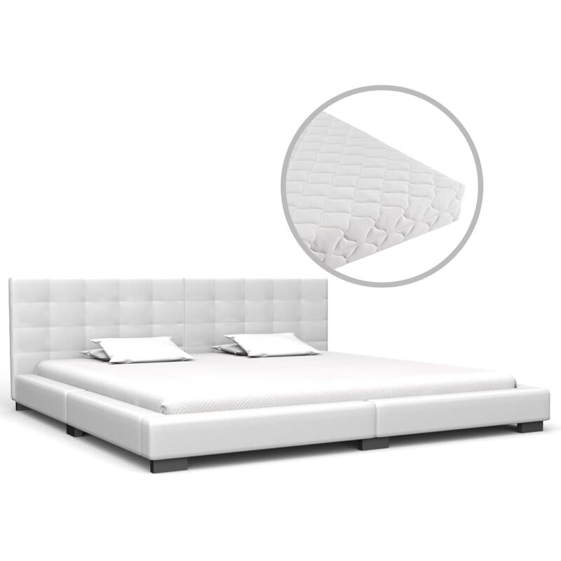 

Cama con colchón cuero sintético blanco 180x200cm - Blanco