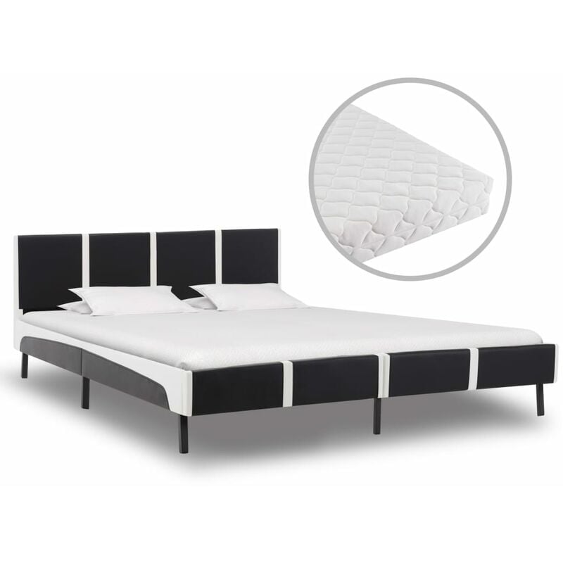 

Cama con colchón cuero sintético blanco y negro 180x200 cm - Negro